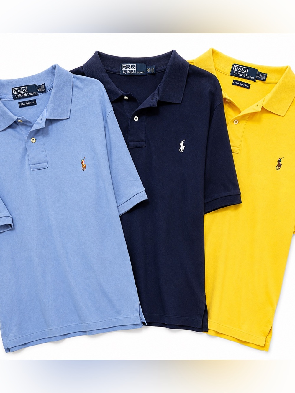Polo Ralph Lauren Polo 3 Shirt Bundle Pima Soft Touch Blue Navy Yellow XL